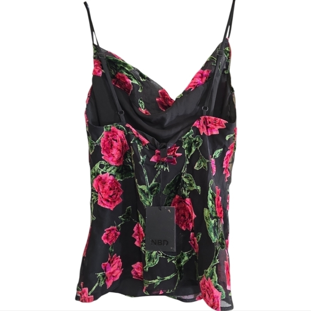 NWT NBD Harmony Cami Top in 90s Rose Floral Black and Pink - Picture 4 of 6
